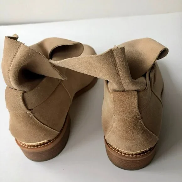 MICHAEL KORS ankle suede leather cut boot gold hardware buckle logo all season 8 - Picture 6 of 15